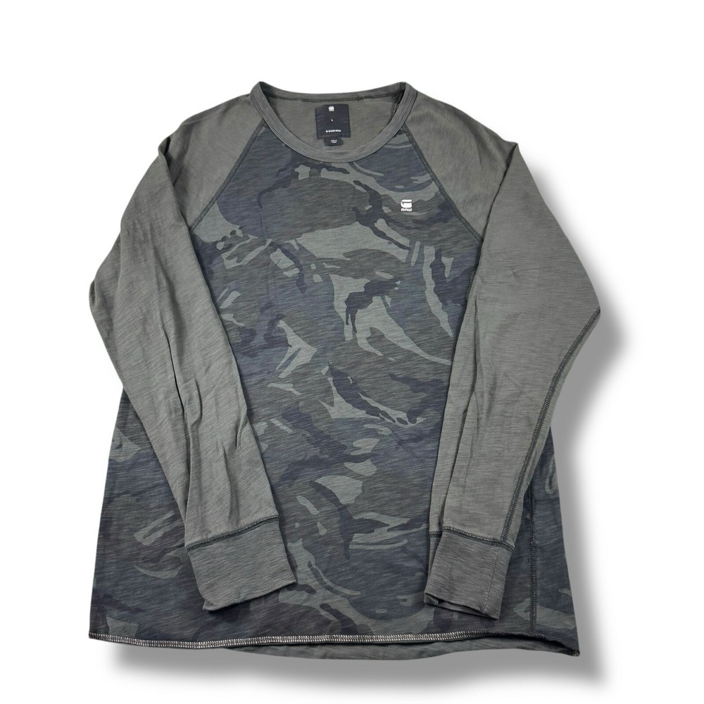 G-Star Raw Mens Camouflage Army Green Jirgi R T Long Sleeve Top Sz L EUC